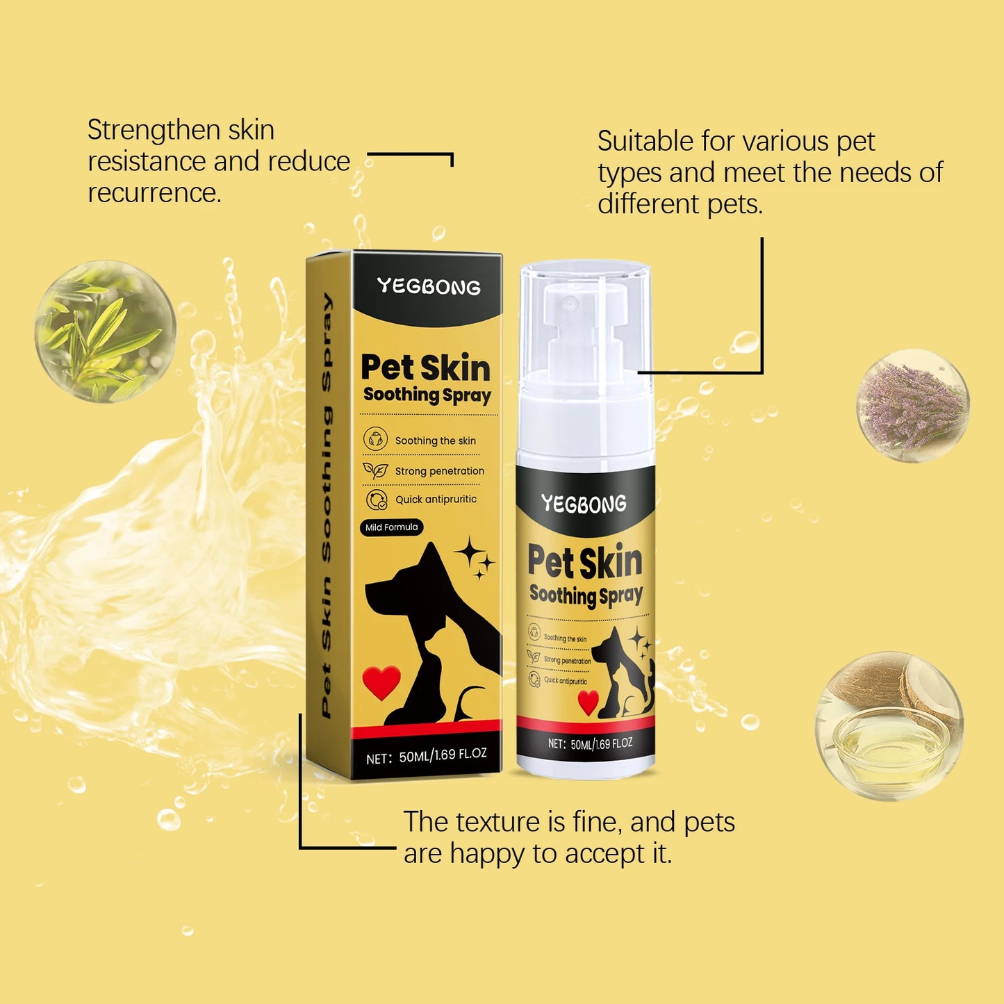 YEGBONG 50ml Pet Skin Relief Spray – Calming Care for Dogs & Cats